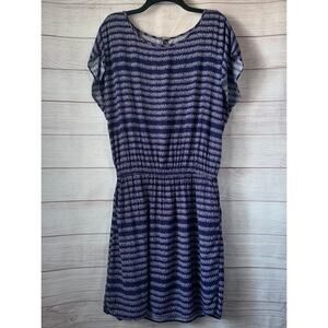Gap Purple Floral Striped Short Sleeve Dress Size Large